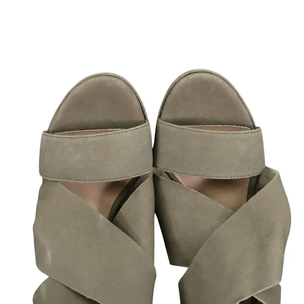 Eileen Fisher Shoes Womens 7.5 Sandal Block Heel Fashion Marla Leather Olive Zip